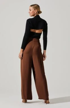 Boyfriend Criss Cross Pleated Wide Leg Pants -Outlet Cozi Luxe Store ACP7225 BROWN 4 2