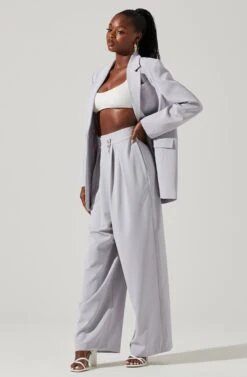 Boyfriend Criss Cross Pleated Wide Leg Pants -Outlet Cozi Luxe Store ACP7225 HAZEBLUE 1