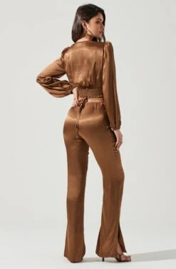 Veira Satin Tie Waist Pants -Outlet Cozi Luxe Store ACP7244 MOSS 1862