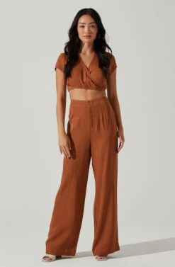 Sayla Wide Leg Pants -Outlet Cozi Luxe Store ACP7246TX CARAMEL 1