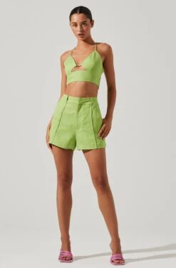 Amiah Seamed High Waist Shorts -Outlet Cozi Luxe Store ACP7247 KIWI 1