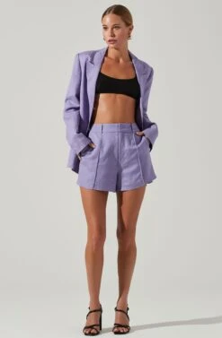 Amiah Seamed High Waist Shorts -Outlet Cozi Luxe Store ACP7247 LAVENDER 2