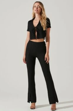 Zoey Seamed Split Hem Pants -Outlet Cozi Luxe Store ACP7253 BLACK 1