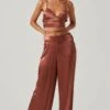 Amiah Satin Tie Waist Wide Leg Pants -Outlet Cozi Luxe Store ACP7255S ROSEBROWN 1