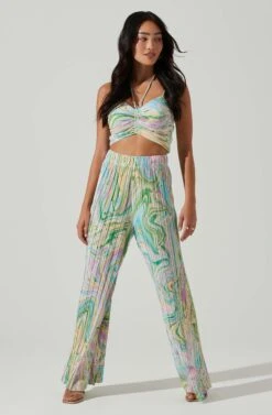 Savine Ruched Tie Dye Pants 9 Savine Ruched Tie Dye Pants -Outlet Cozi Luxe Store ACP7259P GREENSWIRL 1
