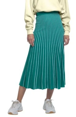 Yuri Pleated Midi Skirt -Outlet Cozi Luxe Store ACS9012 GREEN WHITE STRIPE 00