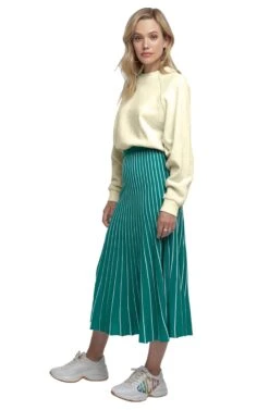 Yuri Pleated Midi Skirt -Outlet Cozi Luxe Store ACS9012 GREEN WHITE STRIPE 02