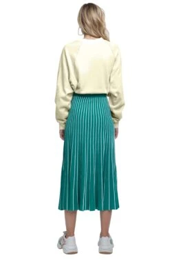 Yuri Pleated Midi Skirt -Outlet Cozi Luxe Store ACS9012 GREEN WHITE STRIPE 03