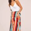 Monica Striped Midi Skirt -Outlet Cozi Luxe Store ACS9020 AQUA ORANGE STRIPE 2A