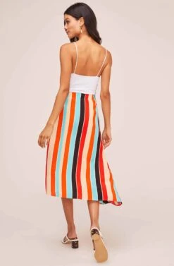 Monica Striped Midi Skirt -Outlet Cozi Luxe Store ACS9020 AQUA ORANGE STRIPE 3A