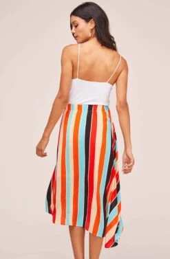 Monica Striped Midi Skirt -Outlet Cozi Luxe Store ACS9020 AQUA ORANGE STRIPE 4A