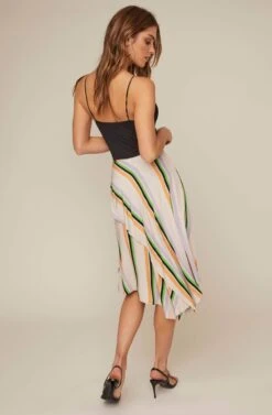 Dallas Striped Asymmetrical Midi Skirt -Outlet Cozi Luxe Store ACS9021 TAUPE TANGERINE STRIPE 3A