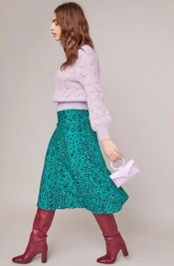 Pamela Leopard Midi Skirt -Outlet Cozi Luxe Store ACS9022B GREEN LILAC LEOPARD 1A