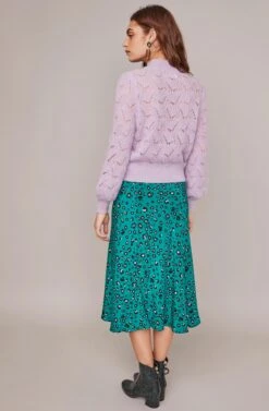 Pamela Leopard Midi Skirt -Outlet Cozi Luxe Store ACS9022B GREEN LILAC LEOPARD 6A