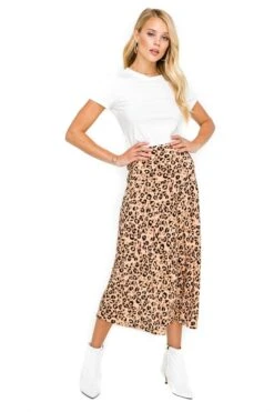 Midi A-Line Skirt -Outlet Cozi Luxe Store ACS9022 LEOPARD PRINT 01