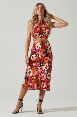 Nava Floral Midi Skirt 10 Nava Floral Midi Skirt -Outlet Cozi Luxe Store ACS9045S REDFLORAL 1