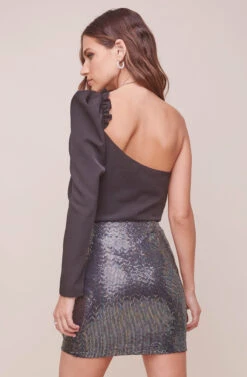 Layla Metallic Ruffle Mini Skirt -Outlet Cozi Luxe Store ACS9058 BLACK DISCO 3 2