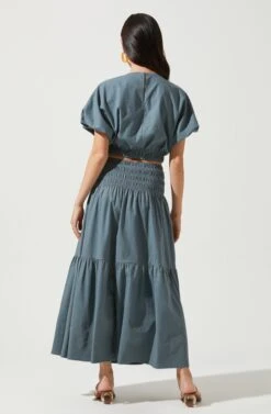 Perfect Oasis Tiered Midi Skirt -Outlet Cozi Luxe Store ACS9062 BLUETEAL 4