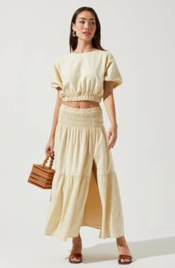 Perfect Oasis Tiered Midi Skirt -Outlet Cozi Luxe Store ACS9062 VANILLA 1