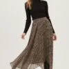 Animal Instinct Pleated Midi Skirt -Outlet Cozi Luxe Store ACS9070 BLACKTAUPEANIMAL 1