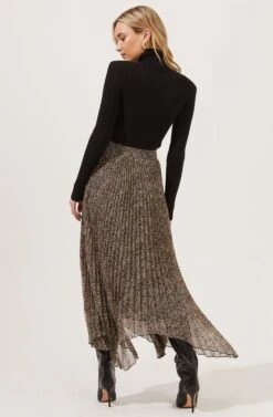 Animal Instinct Pleated Midi Skirt -Outlet Cozi Luxe Store ACS9070 BLACKTAUPEANIMAL 5