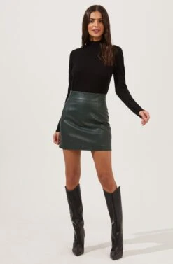 Meika Faux Leather Mini Skirt -Outlet Cozi Luxe Store ACS9072 GREEN 1