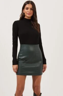 Meika Faux Leather Mini Skirt -Outlet Cozi Luxe Store ACS9072 GREEN 2