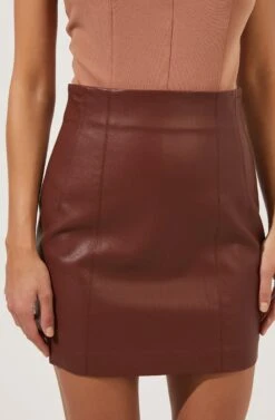 Meika Faux Leather Mini Skirt -Outlet Cozi Luxe Store ACS9072 RUSTBROWN 2