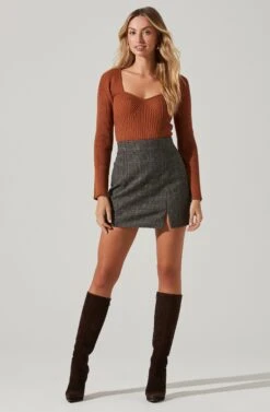 Audrey Plaid Mini Skirt -Outlet Cozi Luxe Store ACS9074B BLACK TANPLAID 1