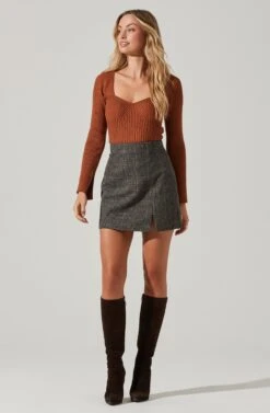 Audrey Plaid Mini Skirt -Outlet Cozi Luxe Store ACS9074B BLACK TANPLAID 2