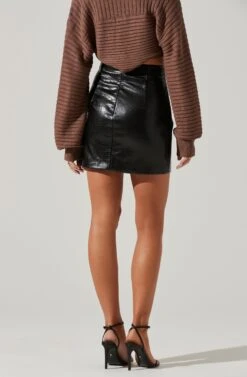 Audrey Faux Leather Mini Skirt -Outlet Cozi Luxe Store ACS9074 BLACK 3