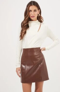 Audrey Faux Leather Mini Skirt -Outlet Cozi Luxe Store ACS9074 BROWN 2