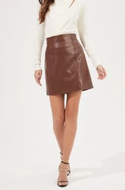 Audrey Faux Leather Mini Skirt -Outlet Cozi Luxe Store ACS9074 BROWN 3