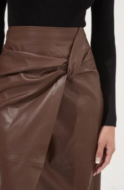 Kari Faux Leather Twist Front Midi Skirt 19 Kari Faux Leather Twist Front Midi Skirt -Outlet Cozi Luxe Store ACS9076 BROWN 4