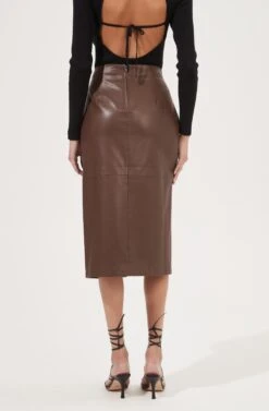 Kari Faux Leather Twist Front Midi Skirt 23 Kari Faux Leather Twist Front Midi Skirt -Outlet Cozi Luxe Store ACS9076 BROWN 6