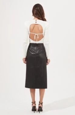 Kari Faux Leather Twist Front Midi Skirt 17 Kari Faux Leather Twist Front Midi Skirt -Outlet Cozi Luxe Store ACS9076 OFFWHITE 4