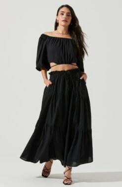 Balboa Tiered Maxi Skirt -Outlet Cozi Luxe Store ACS9080 BLACK 1