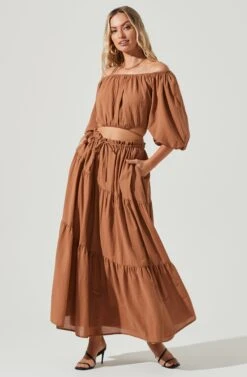 Balboa Tiered Maxi Skirt -Outlet Cozi Luxe Store ACS9080 BROWN 1 f706b462 f64f 4d47 8c17 a9c444c3157c