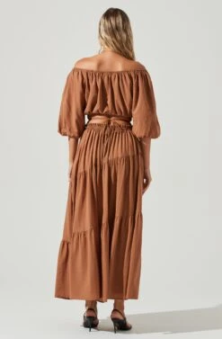 Balboa Tiered Maxi Skirt -Outlet Cozi Luxe Store ACS9080 BROWN 3 49da8747 24db 4306 b17b a09f956ed977