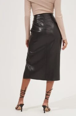Alondra Ruched Faux Leather Midi Skirt -Outlet Cozi Luxe Store ACS9082 BLACK 7