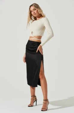 Perry Ruched Side Slit Midi Skirt 16 Perry Ruched Side Slit Midi Skirt -Outlet Cozi Luxe Store ACS9086C BLACK 1