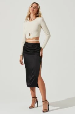 Perry Ruched Side Slit Midi Skirt 17 Perry Ruched Side Slit Midi Skirt -Outlet Cozi Luxe Store ACS9086C BLACK 2