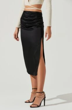 Perry Ruched Side Slit Midi Skirt 20 Perry Ruched Side Slit Midi Skirt -Outlet Cozi Luxe Store ACS9086C BLACK 3