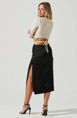 Perry Ruched Side Slit Midi Skirt 21 Perry Ruched Side Slit Midi Skirt -Outlet Cozi Luxe Store ACS9086C BLACK 4