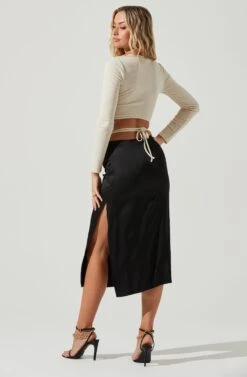 Perry Ruched Side Slit Midi Skirt 19 Perry Ruched Side Slit Midi Skirt -Outlet Cozi Luxe Store ACS9086C BLACK 5