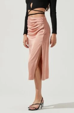 Perry Ruched Side Slit Midi Skirt 14 Perry Ruched Side Slit Midi Skirt -Outlet Cozi Luxe Store ACS9086C BLUSH 2 2