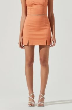 Monet Double Slit Mini Skirt -Outlet Cozi Luxe Store ACS9093B PAPAYA 4 a2307ae3 031f 4385 a080 c56388c32492