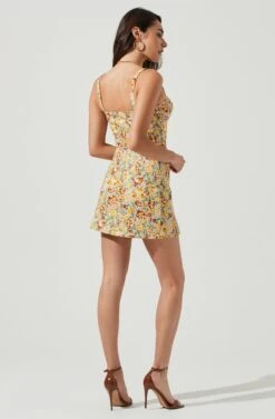 Monet Floral Double Slit Mini Skirt -Outlet Cozi Luxe Store ACS9093 YELLOWBROWNMULTIFLORAL 3