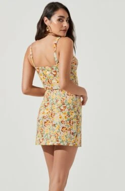 Monet Floral Double Slit Mini Skirt -Outlet Cozi Luxe Store ACS9093 YELLOWBROWNMULTIFLORAL 4
