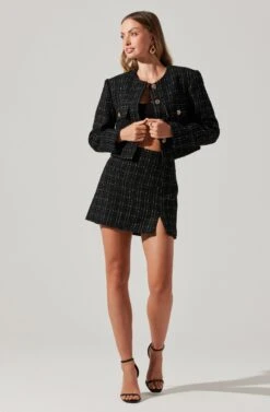 Covina Tweed Mini Skirt -Outlet Cozi Luxe Store ACS9096T BLACKPLAID 3